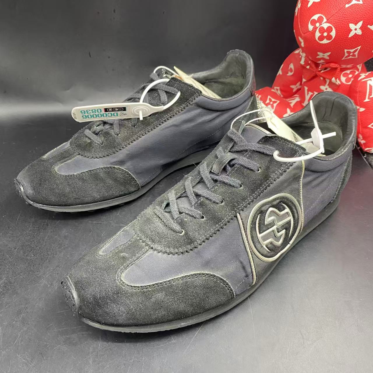 95新 GUCCI/古驰 黑色拼接双G互扣时尚舒适高尔夫板鞋42欧码bd044