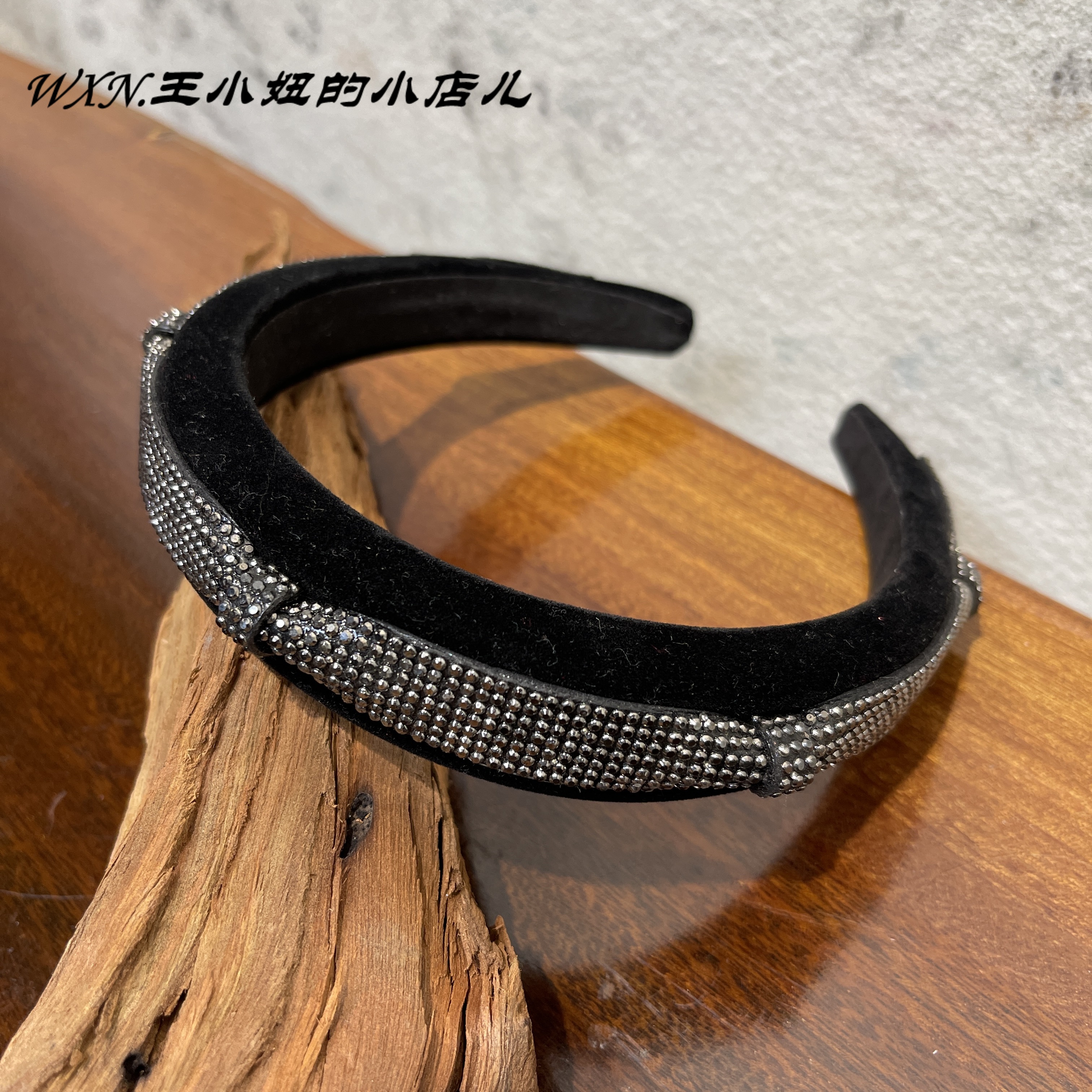 143韩版轻奢满钻丝绒高颅顶发箍小香风水钻扭结显脸小头箍发卡女