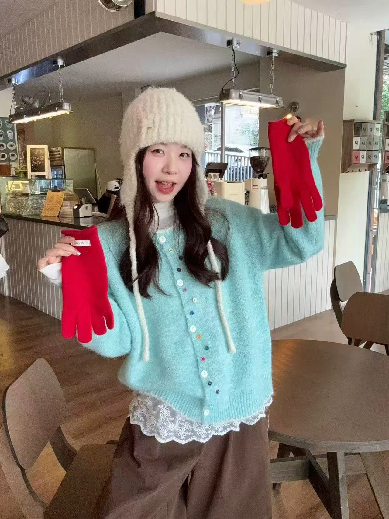 韩系复古彩色扣子针织开衫女秋季新款设计感小众百搭软糯毛衣外套