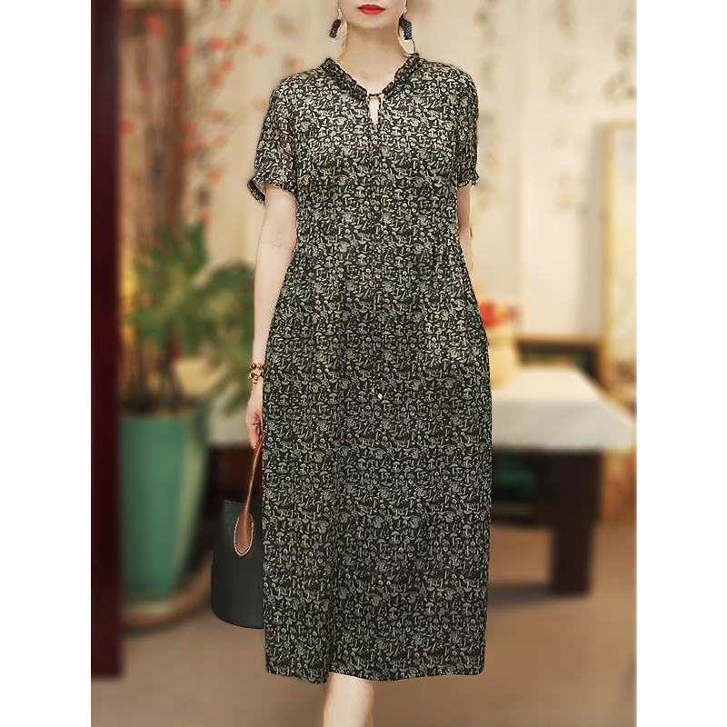 【彩云之南】25新款桑蚕丝连衣裙时尚气质优雅印花夏季轻奢裙12499