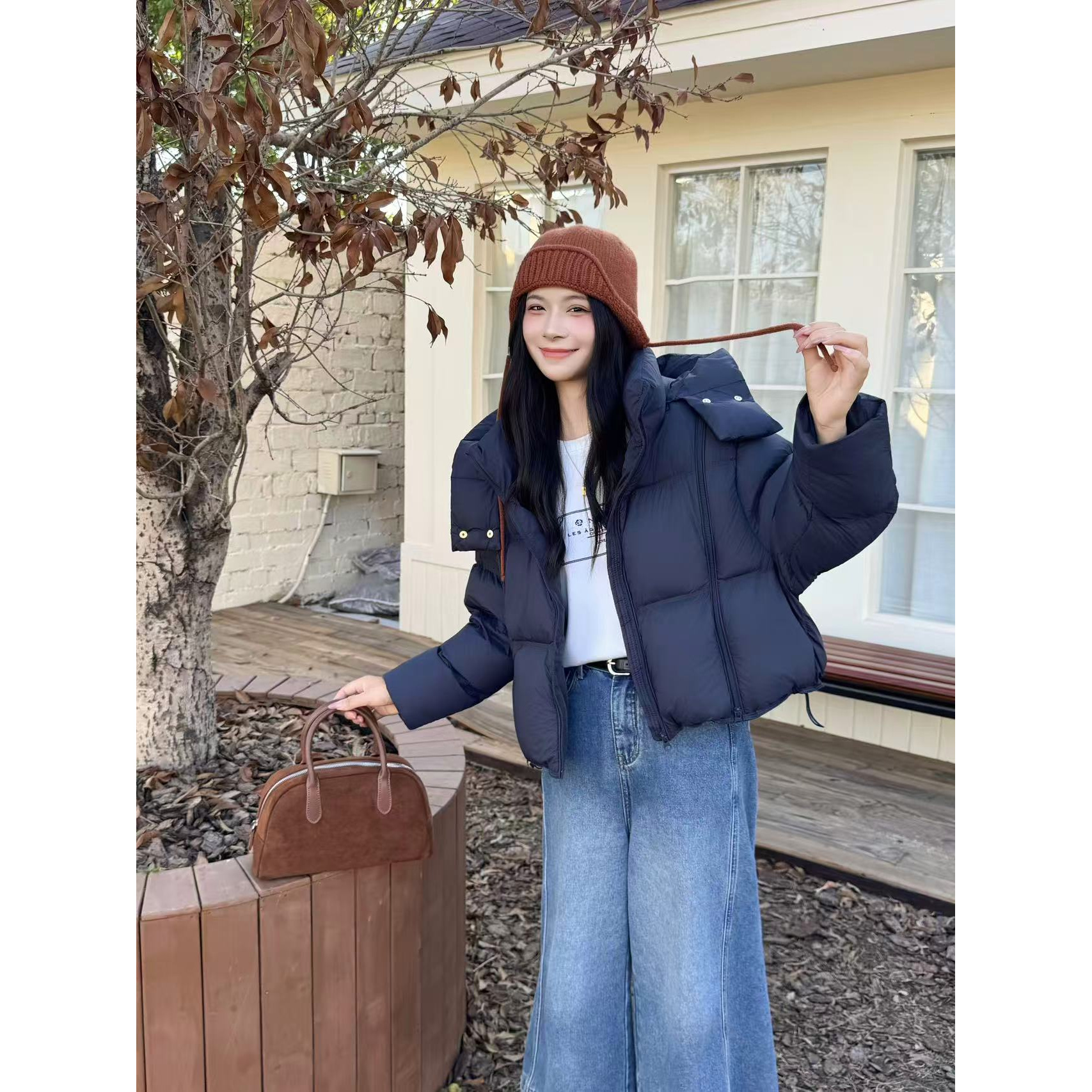 8943至简短款防风立领连帽羽绒服 宽松百搭加厚MK2513