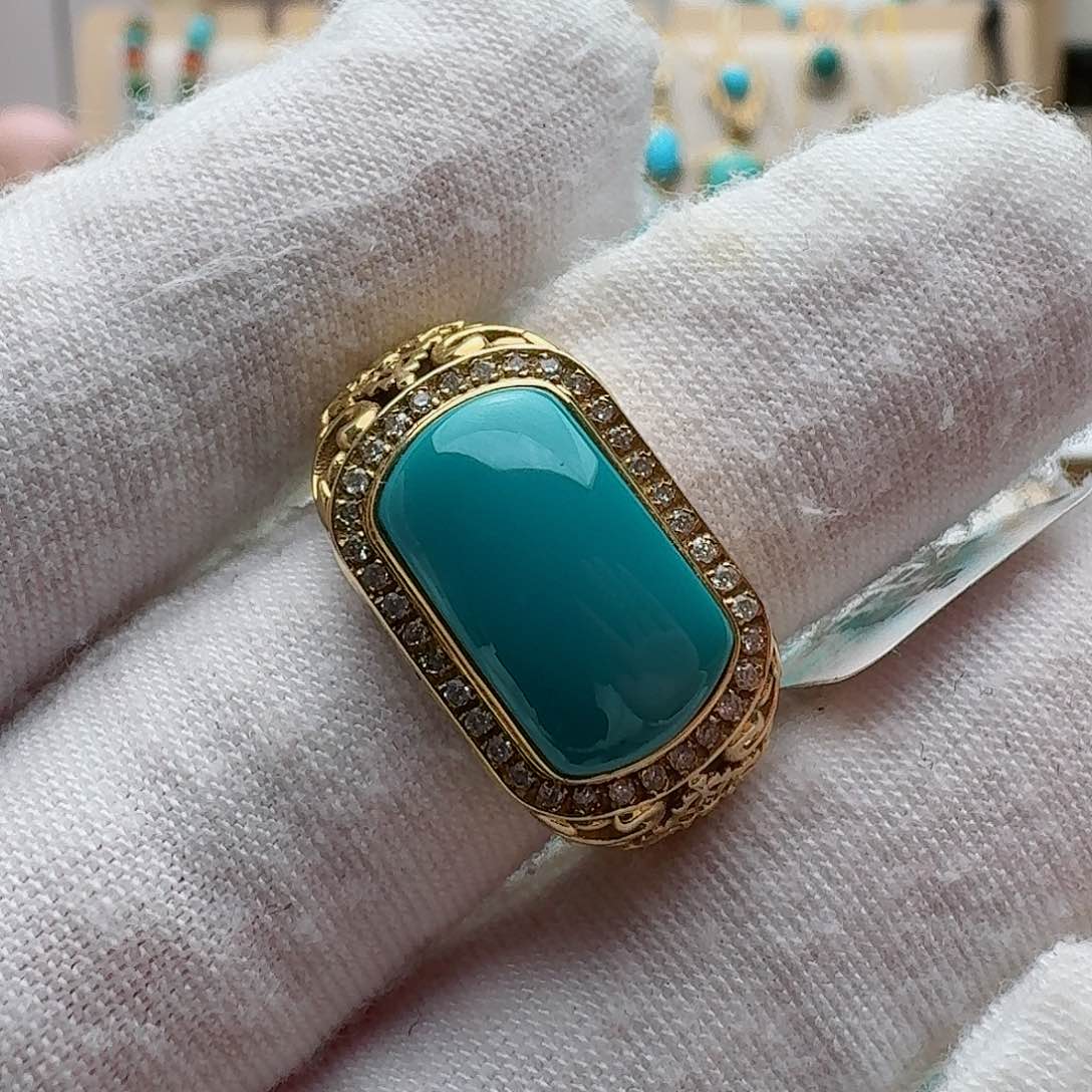 绿松石珠宝奇石18K金镶嵌