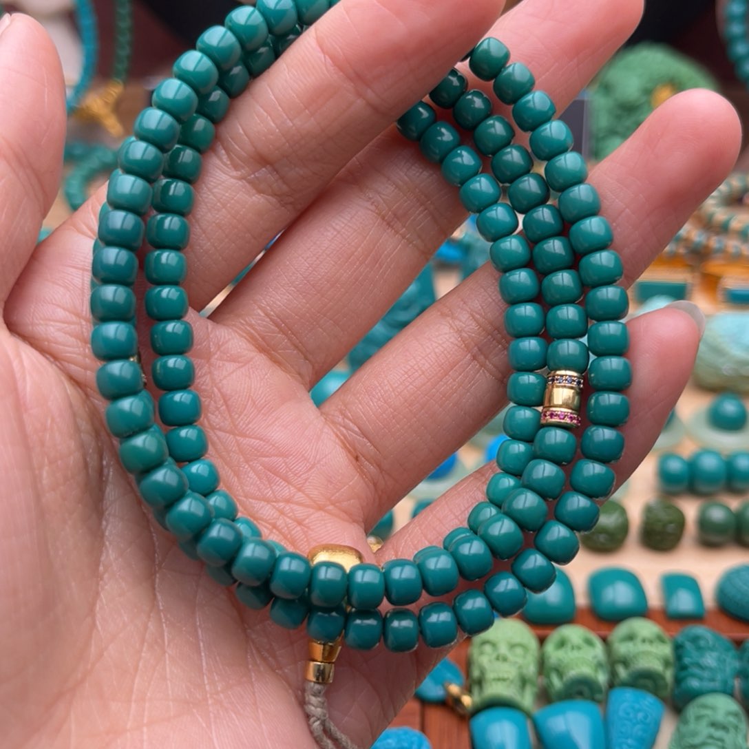 绿松石珠宝奇石18K金镶嵌黑**i