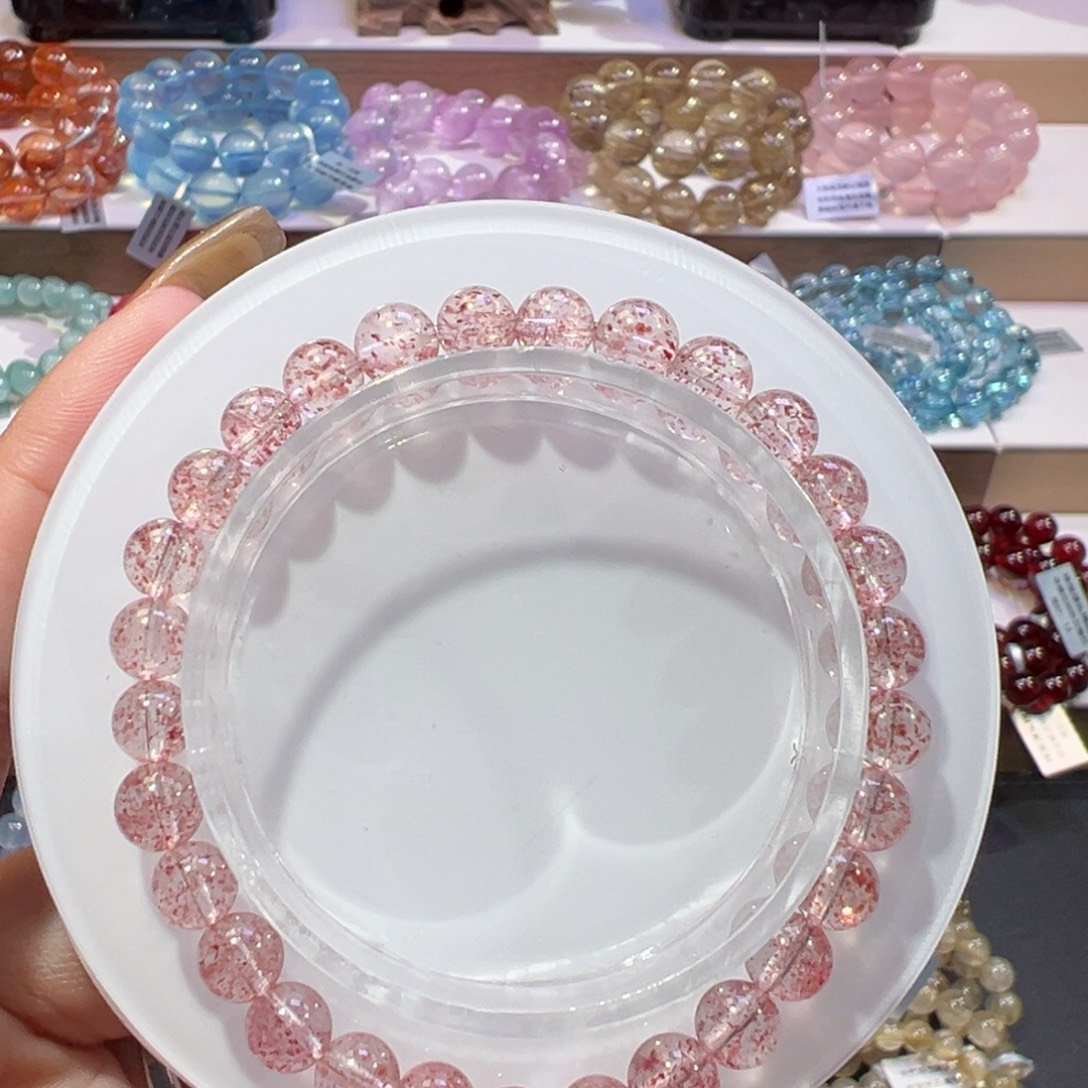 水晶未镶嵌手串天花板花瓣草莓晶6.8mm