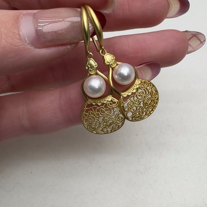 海水珍珠耳饰银S925镶嵌