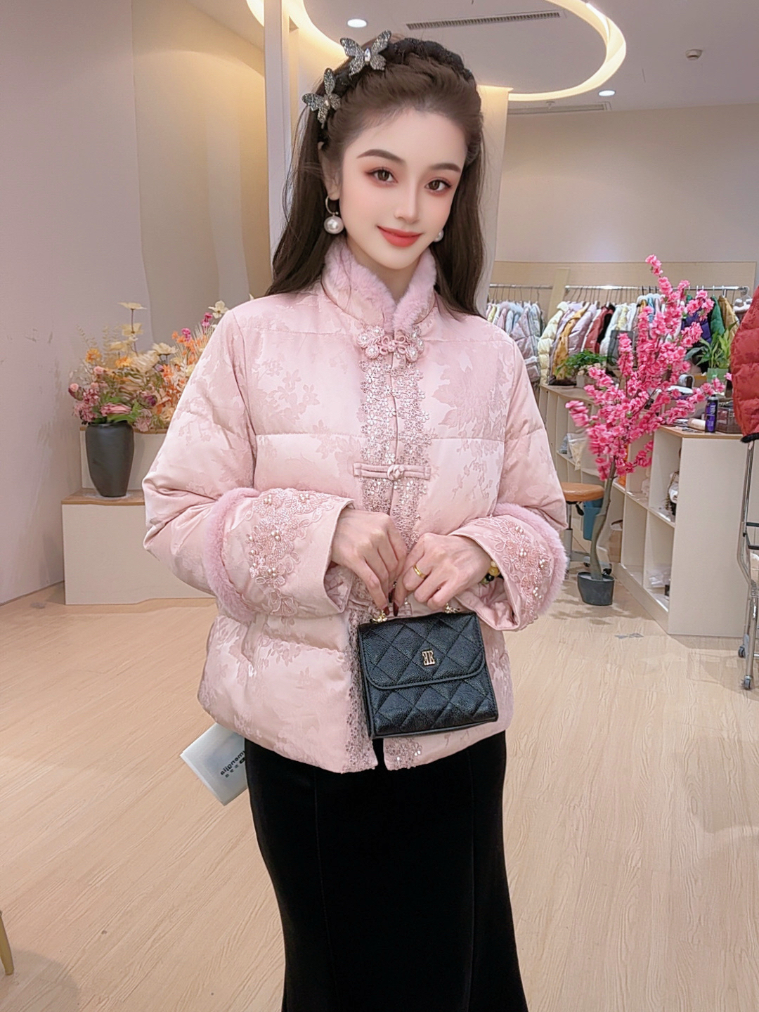 2025新款新中式秋冬公主风肯豆风百搭人物立领保暖法式