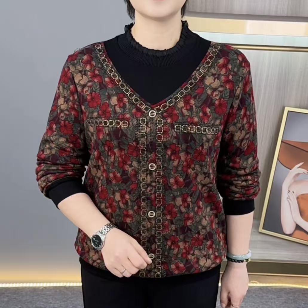 秋冬新款加绒加厚中老年气质妈妈装潮流洋气百搭长袖打底上衣H819