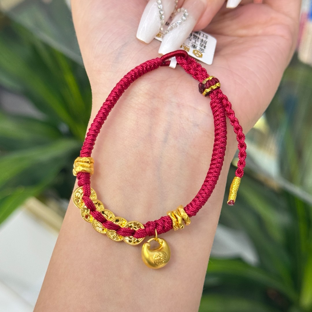 小飞-Y/Z【胖福碎冰五帝币红绳】足金999精工（附加68/0）