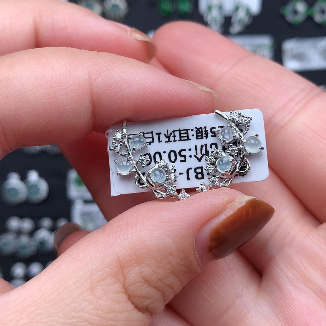 翡翠银S925镶嵌耳饰