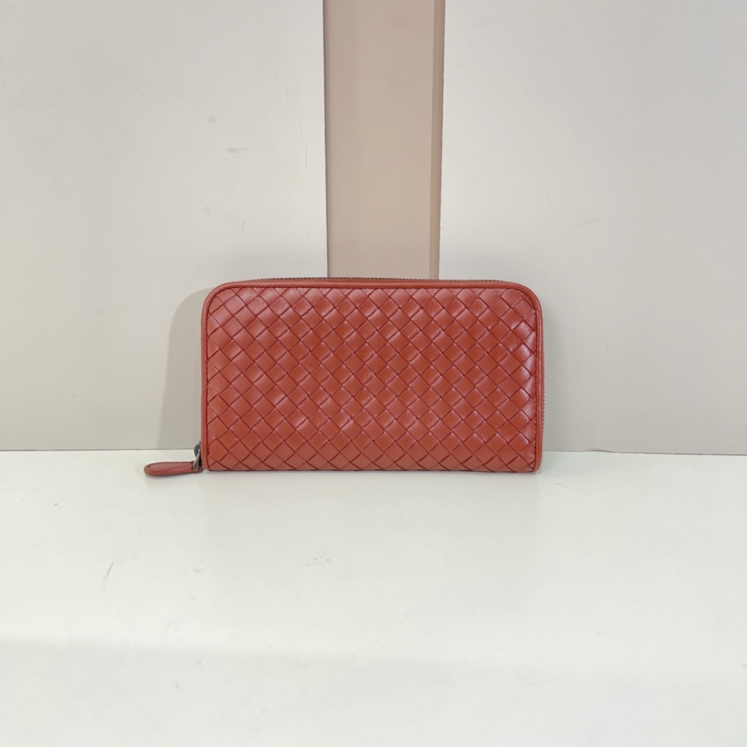 95新 GUCCI/古驰 BV西柚红编织长款钱包cj6508