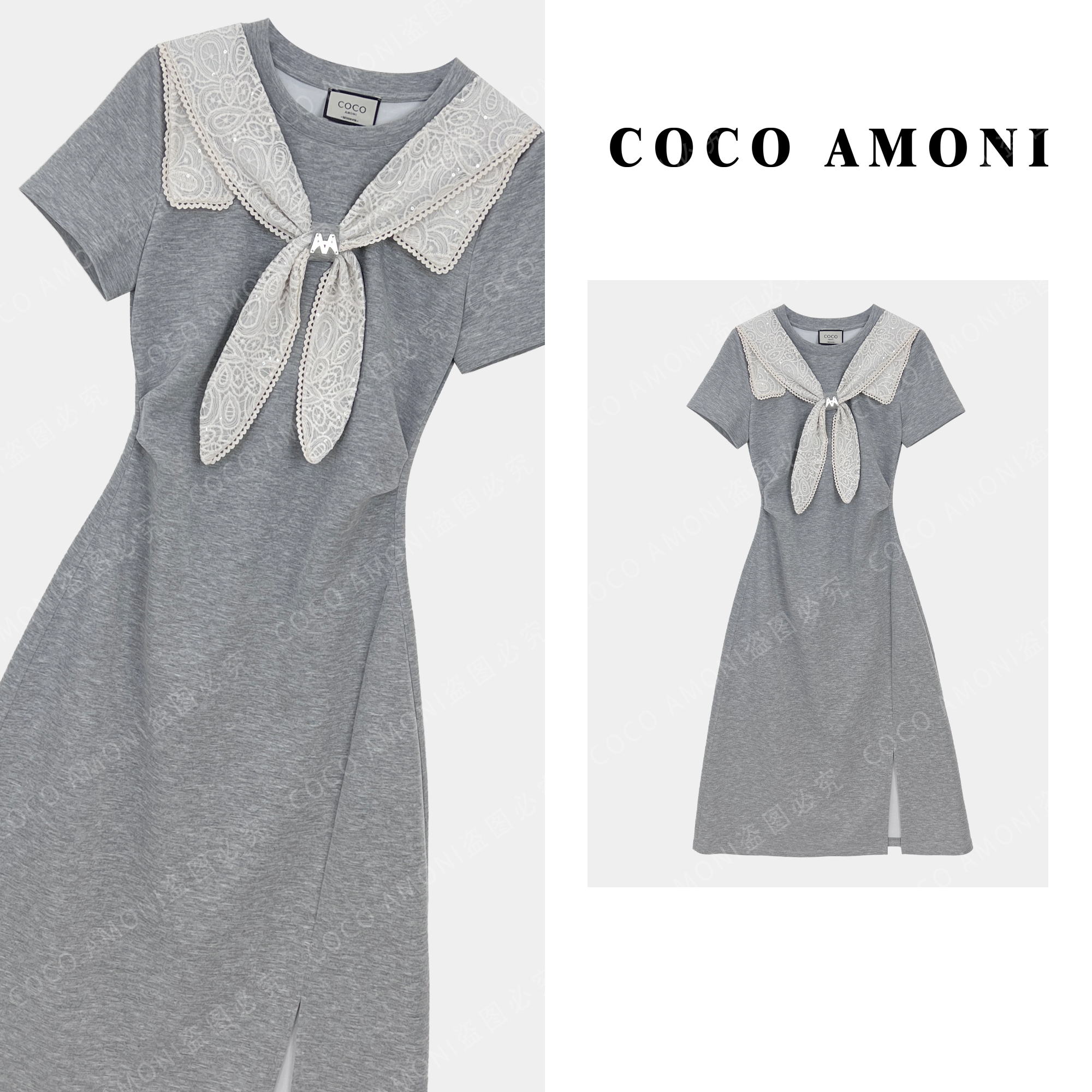 设计师新款夏日高定女拼接烫钻蝴蝶结褶皱收腰显瘦连衣裙AC485