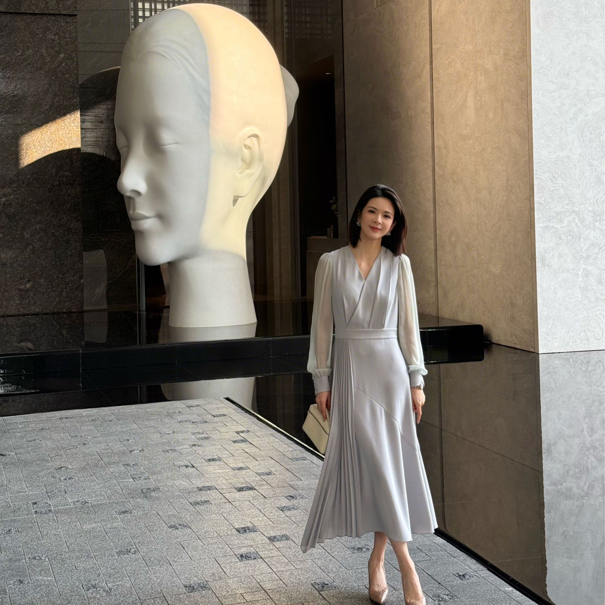 ANGELIAORIGINAL氛围感限定 桑蚕丝压褶春款气质显瘦连衣裙#183