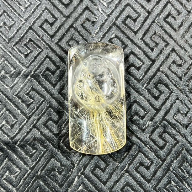 天然水晶纯手工雕刻钛晶弥勒佛吊坠精美项链