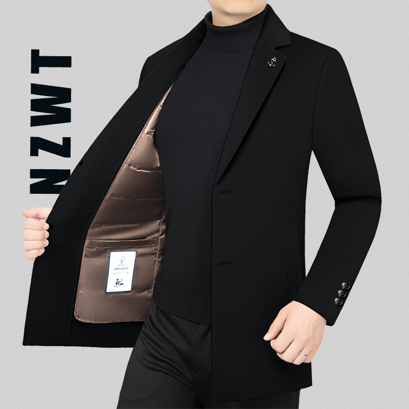 双面呢毛呢大衣男中年冬季加厚羊毛呢外套可拆卸商务休闲西装领