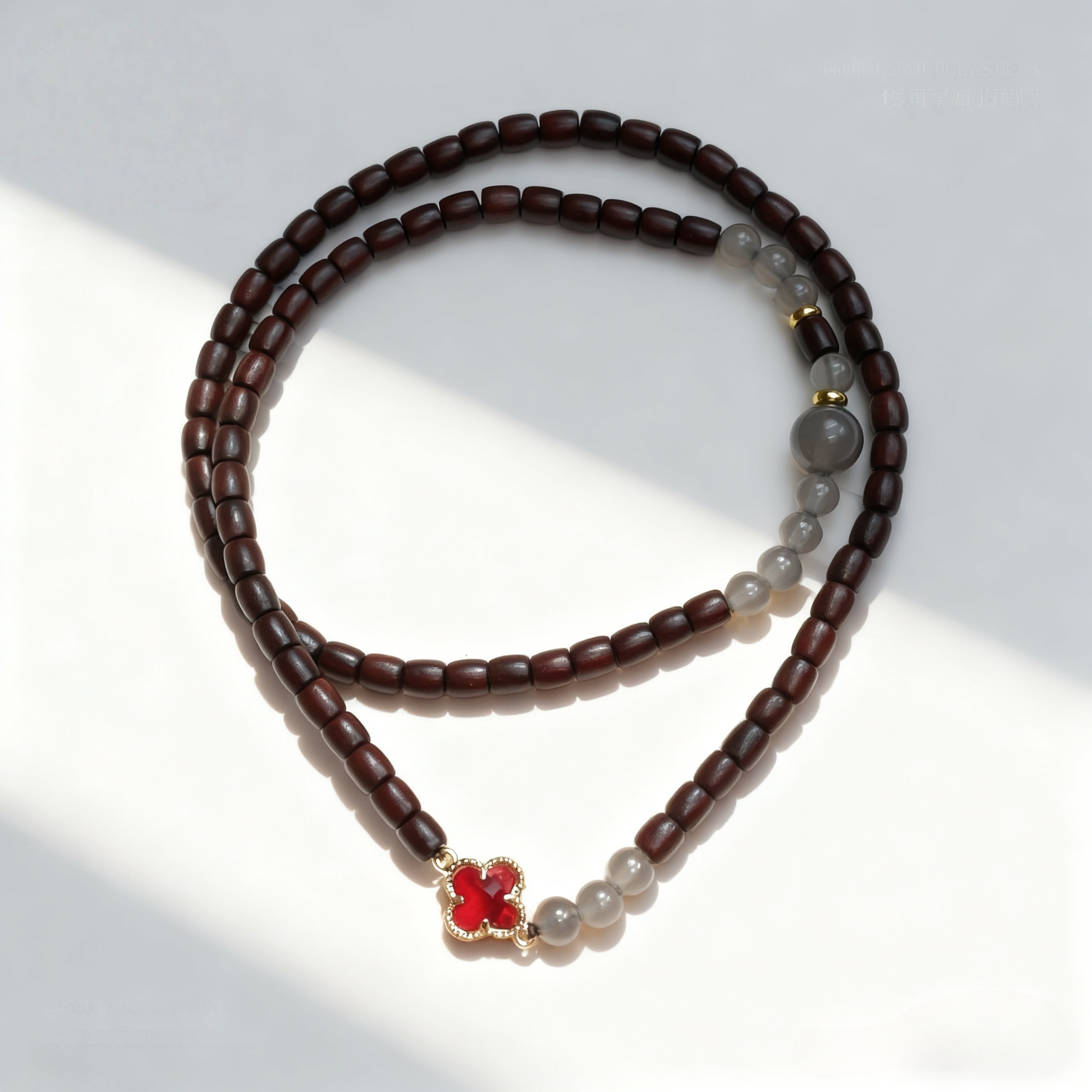 小叶紫檀直切珠四叶草多圈 精品手串 无礼盒 AC 0053