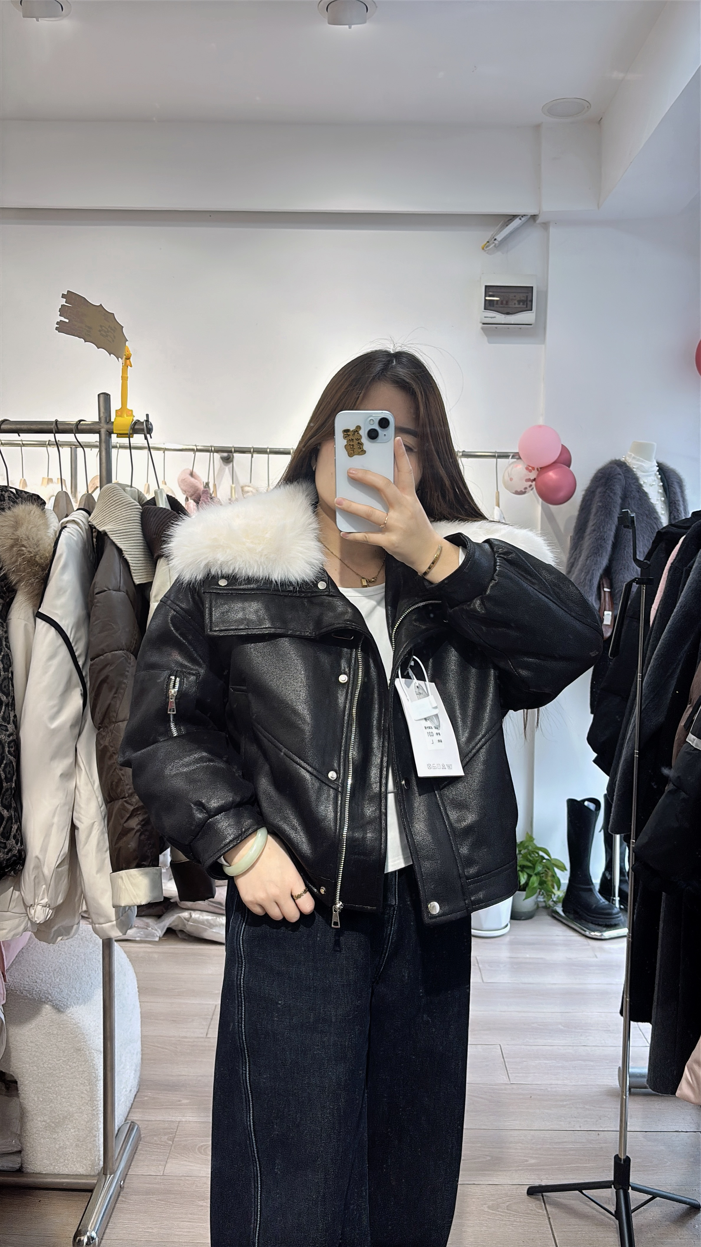 皮毛一体加绒加厚冬季短款外套
