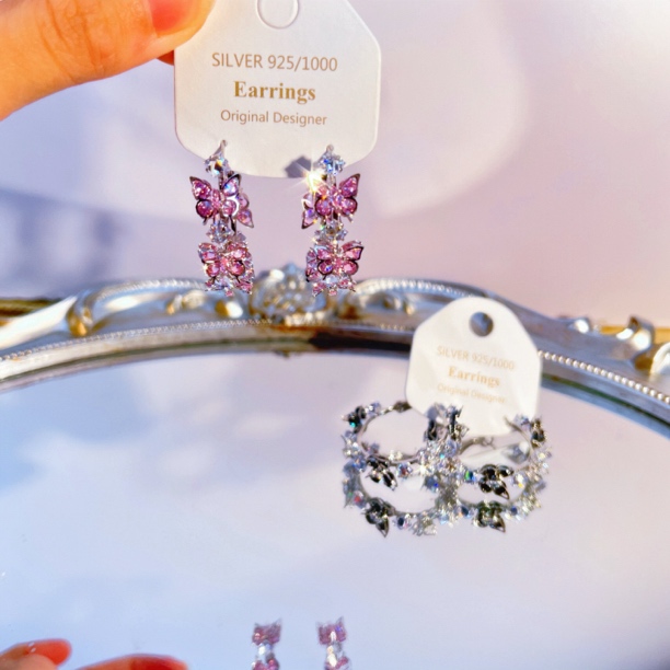 铜合金锆石耳饰 日韩手工紫色金色耳环炫彩甜美风饰品设计百搭