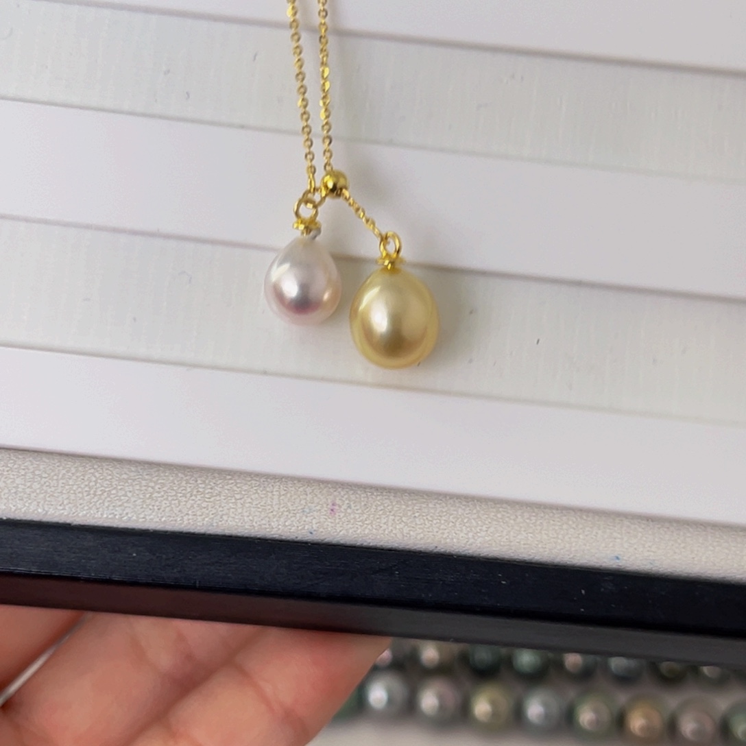 银S925镶嵌颈饰海水珍珠金珠ak吊坠8-9mm可定制爱