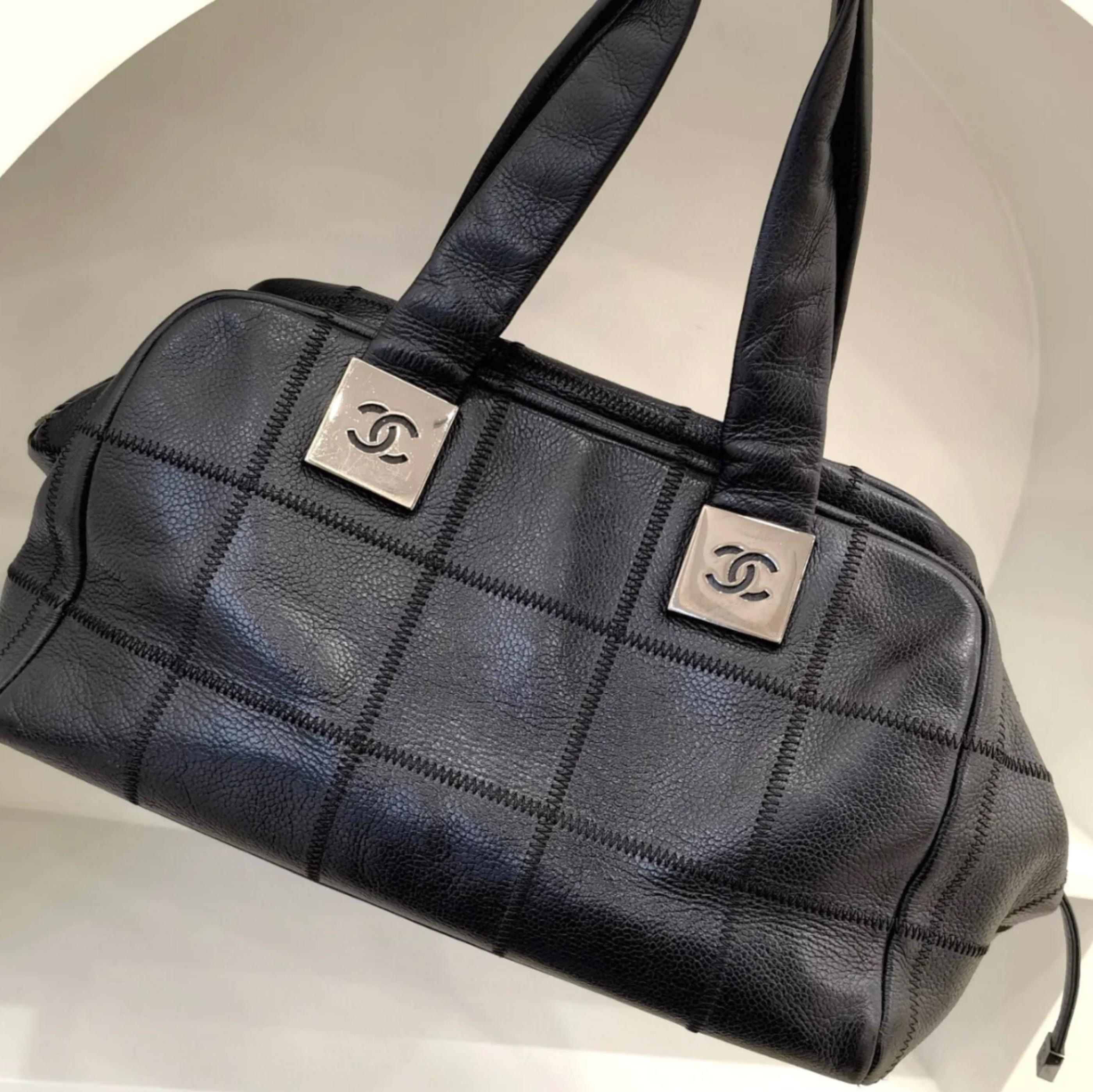 95新 Chanel/香奈儿 大吉中古3/香奈儿黑银冰格波士顿手提包