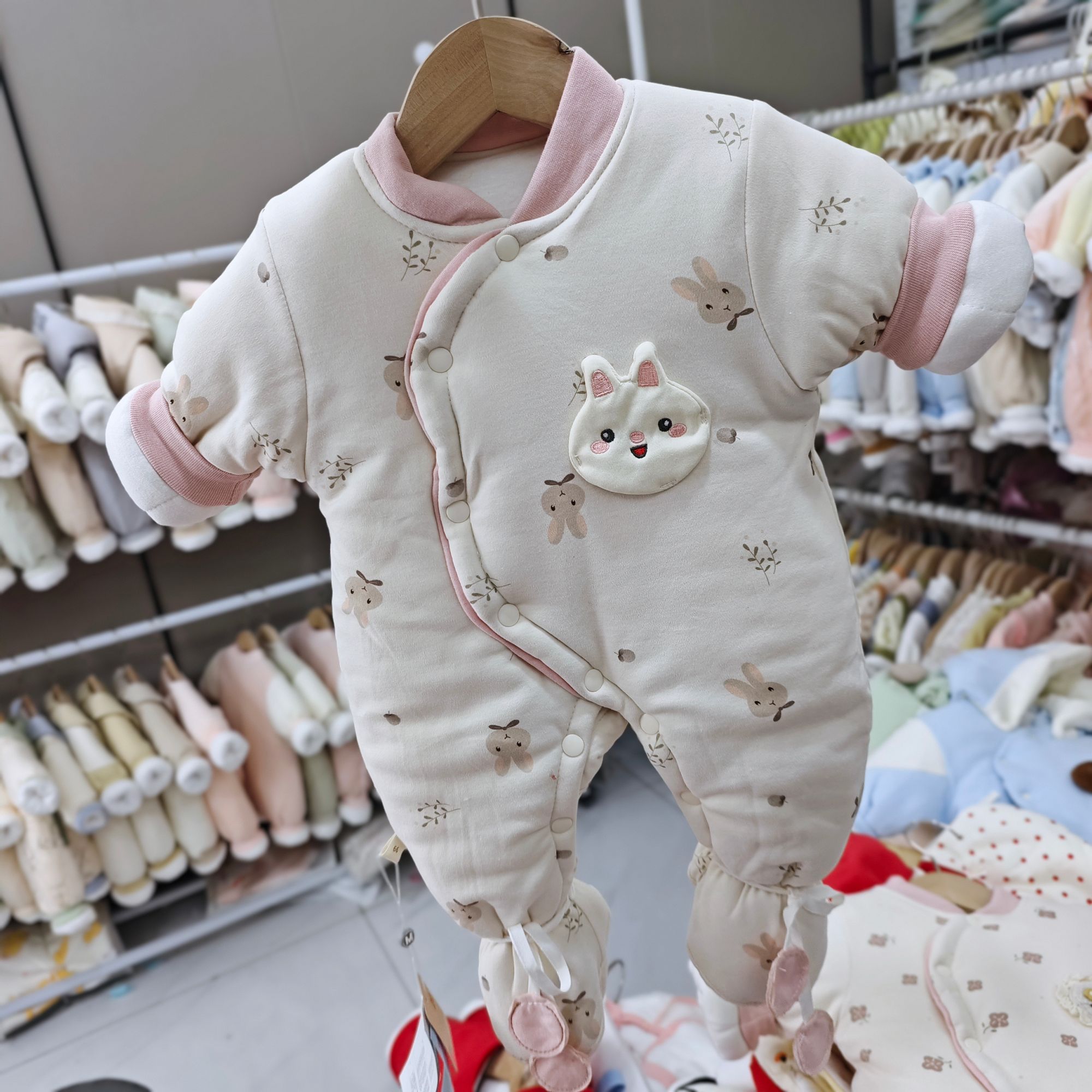 400g棉花衣新生儿连体衣纯棉冬婴儿衣服哈衣宝宝0-3个月包脚满印