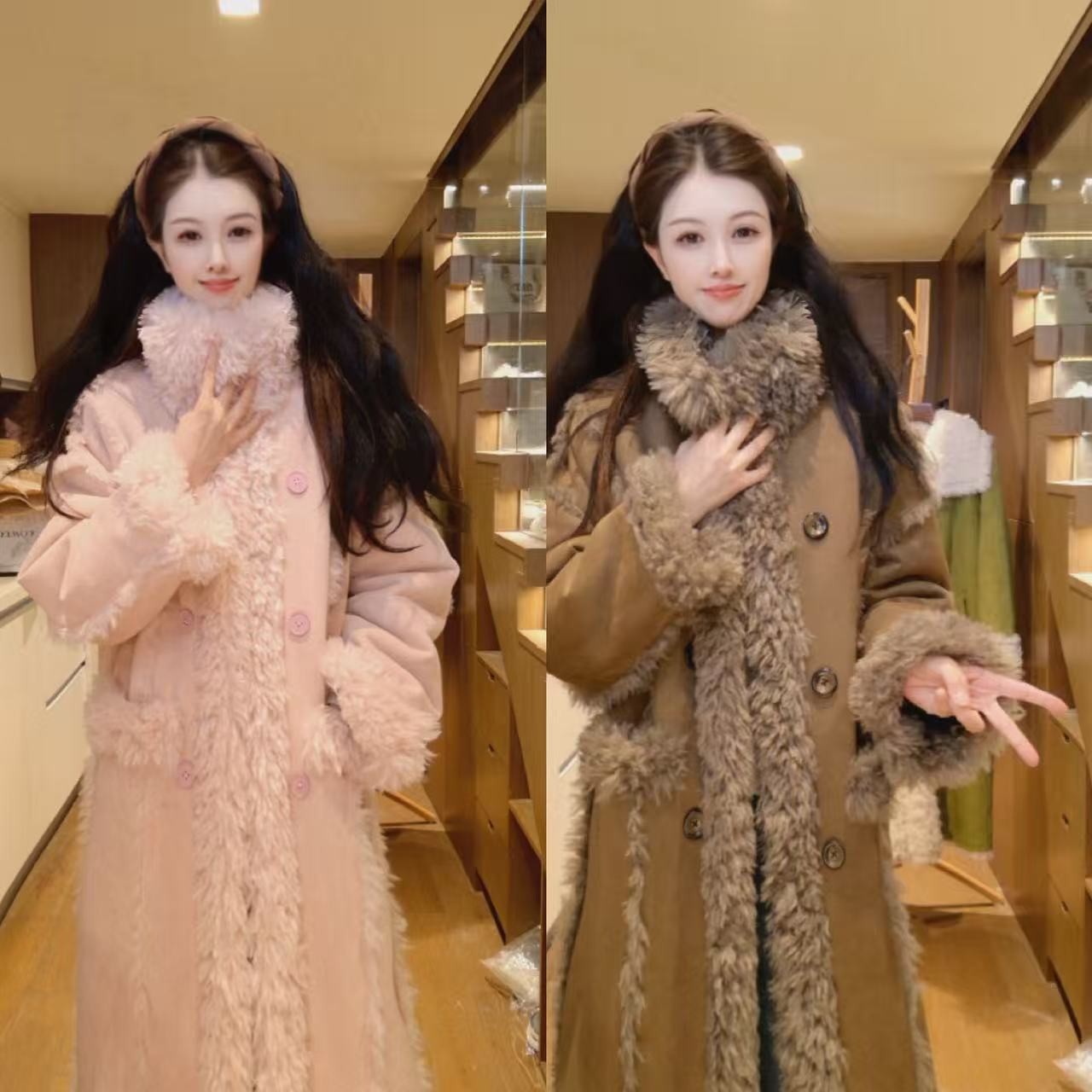 【惠子专属】28329D秋冬新品大翻领长款两面穿加绒加厚宽松款外套