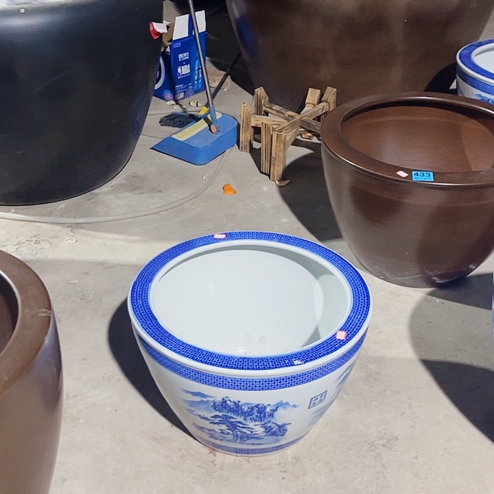 清***雅景德镇陶瓷鱼缸艺术直径52高度32