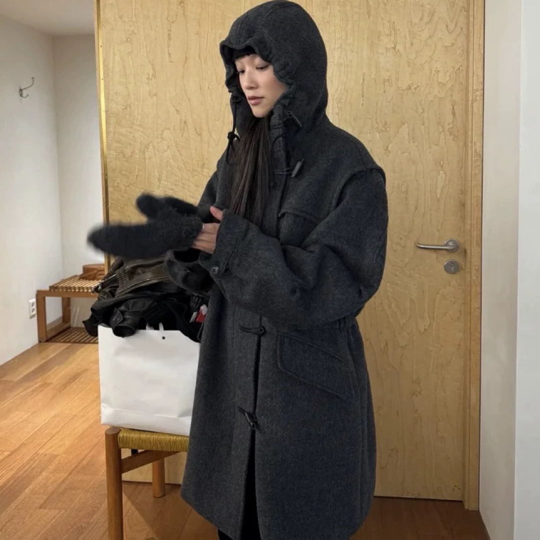 LFM Hooded Duffle Coat韩国正牛角扣羊毛大衣外套