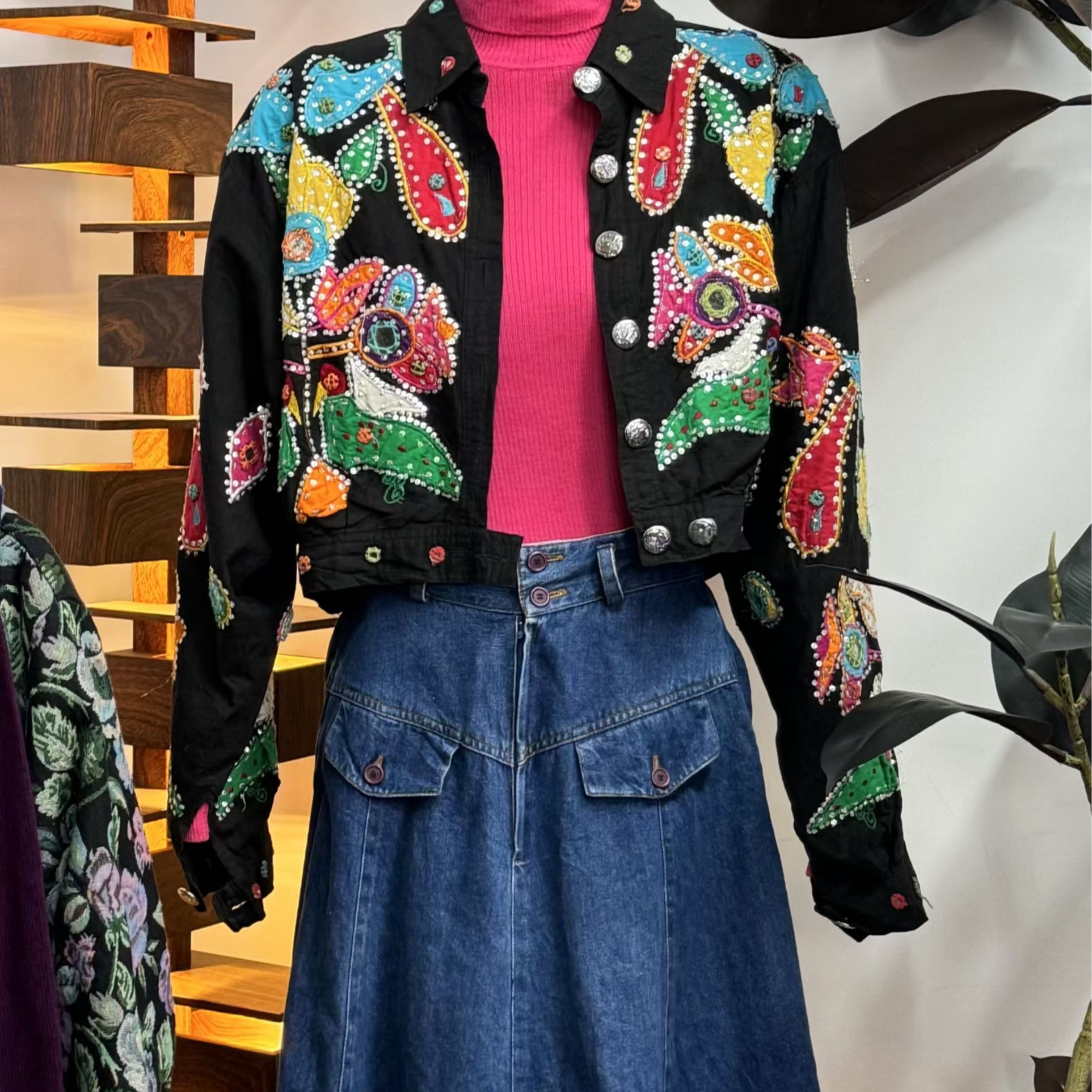 古着复古手工定制拼接针织外套