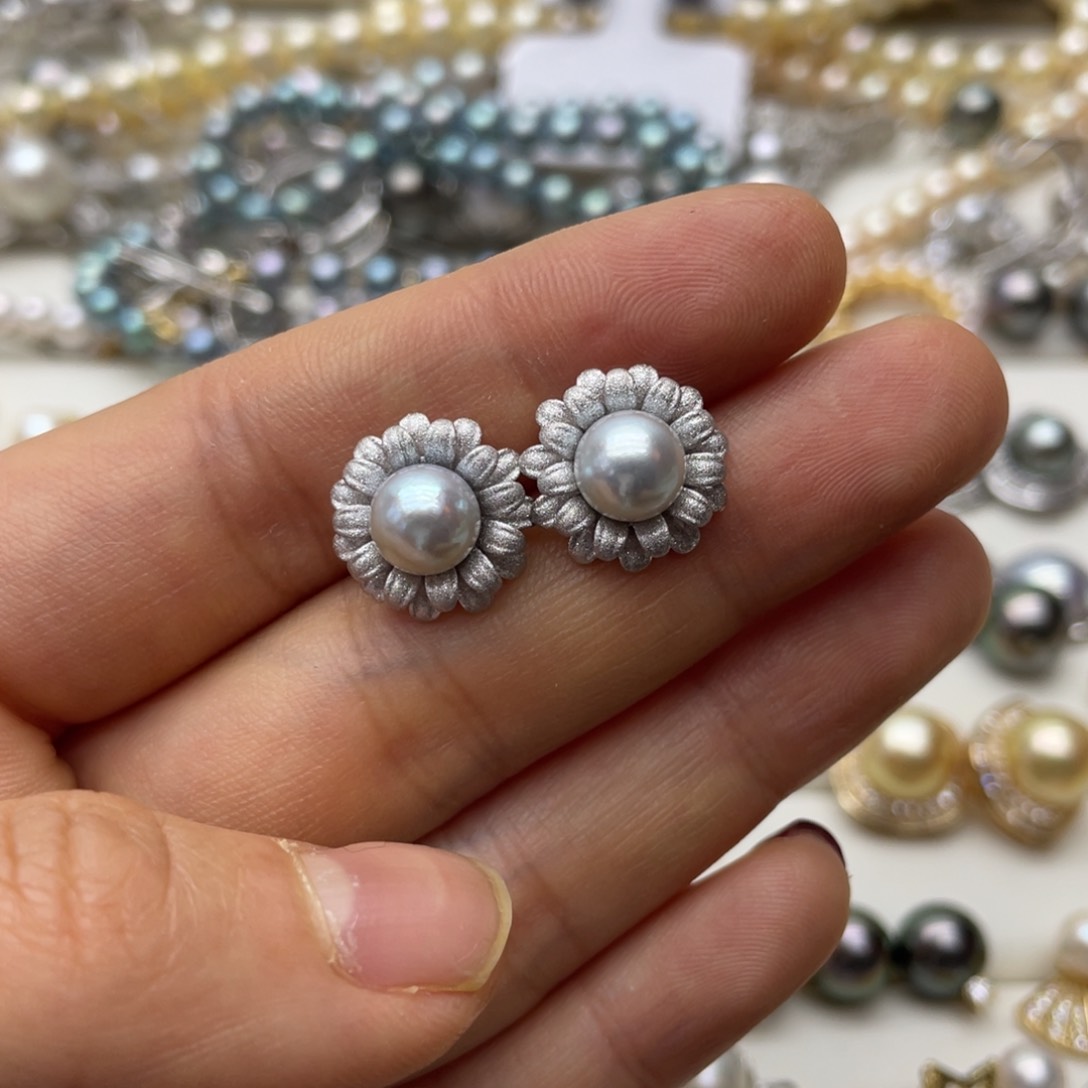 银S925镶嵌海水珍珠耳饰