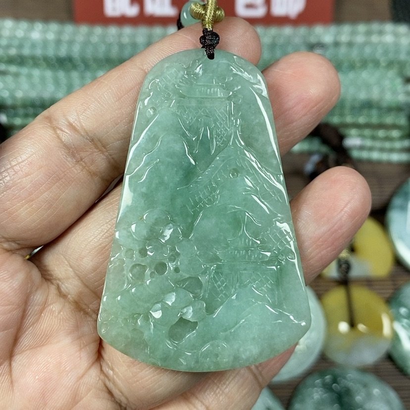 【闪购商品】翡翠颈饰未镶嵌玉吊坠翡翠玉山水牌