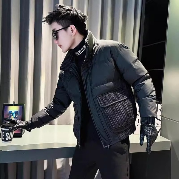 感棉服男秋冬季2024新款棉袄百搭冬装加厚外套编织纹立领棉衣