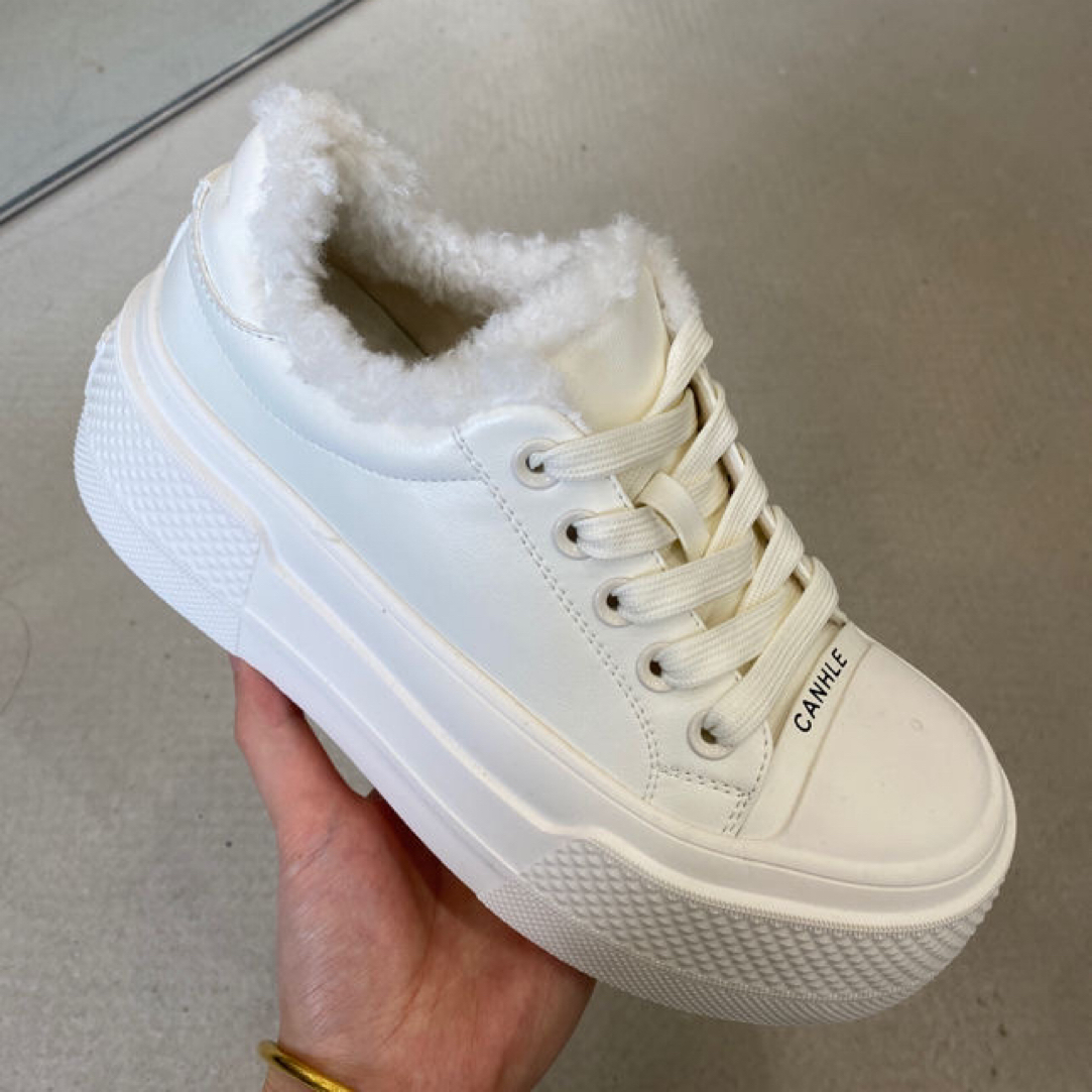 厚底加绒小白鞋女冬季保暖百搭休闲防滑毛毛二棉板鞋女X2322