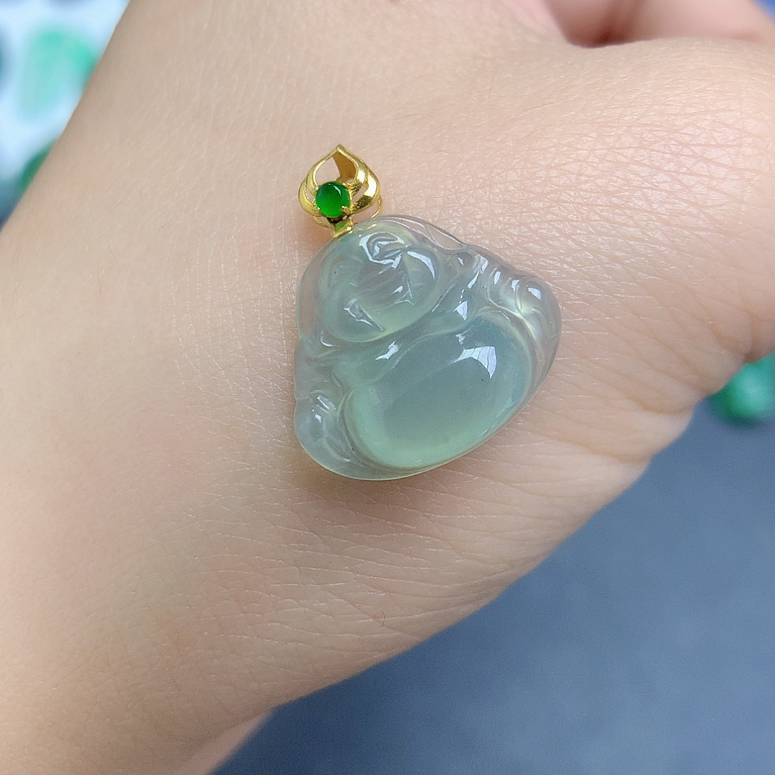 翡翠颈饰18K金镶嵌佛公