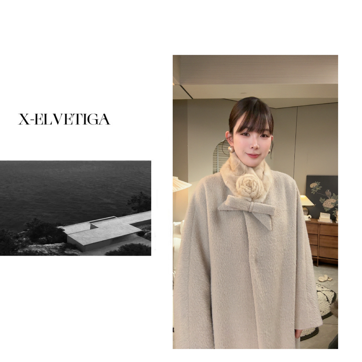 【美姐X-ELVETIGA】玫瑰水貂围巾/冬季时髦百搭高级显贵吸扣围巾