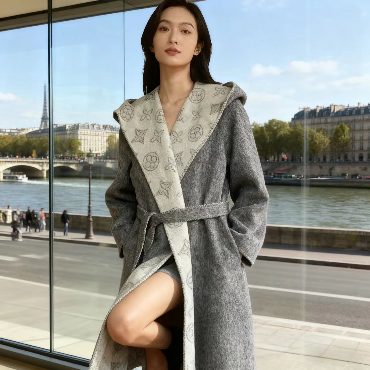 2025新款老花双色毛呢羊毛外套WT290104