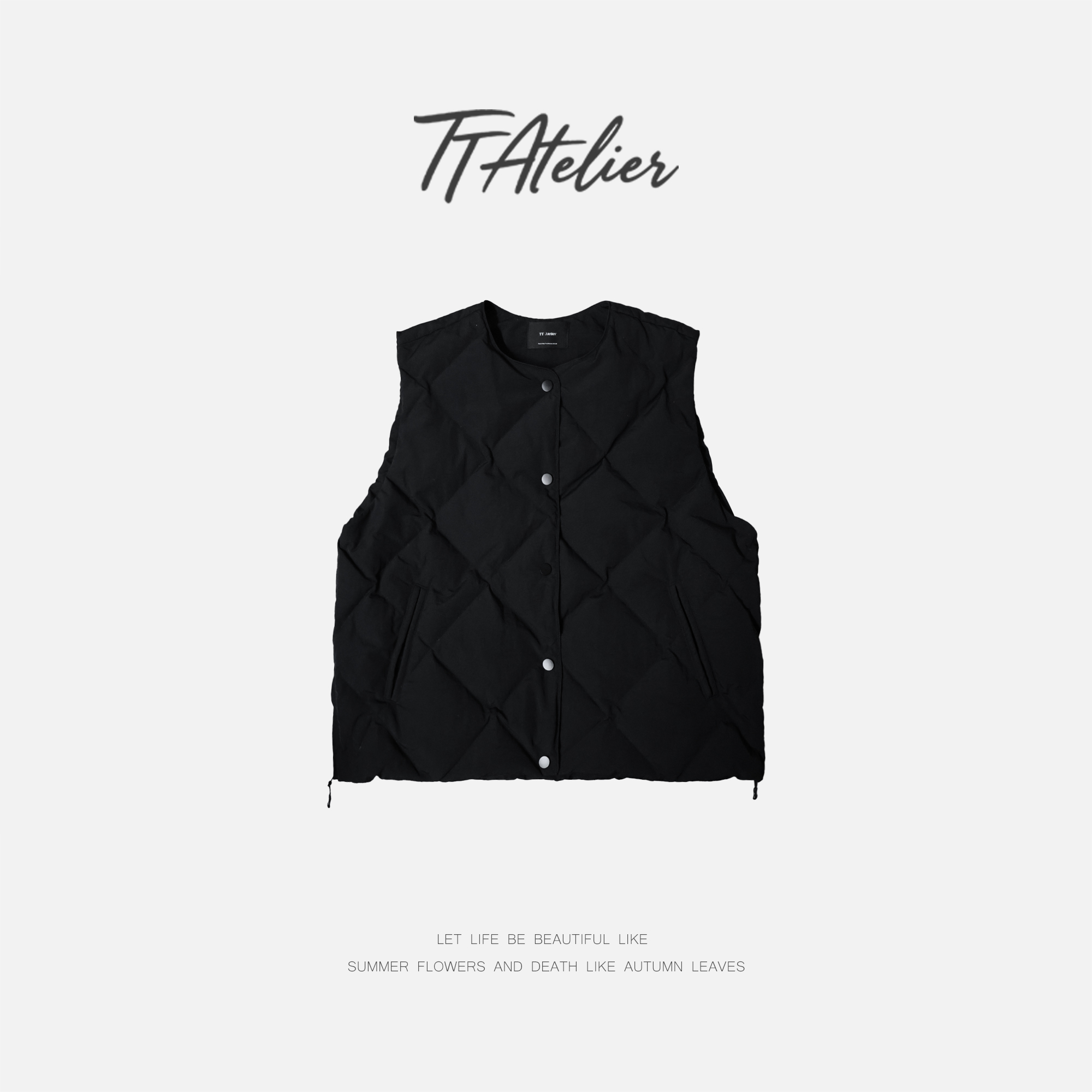 TT设计师【轻量时尚】极简下摆抽绳菱格鹅绒百搭羽绒马甲TT191355