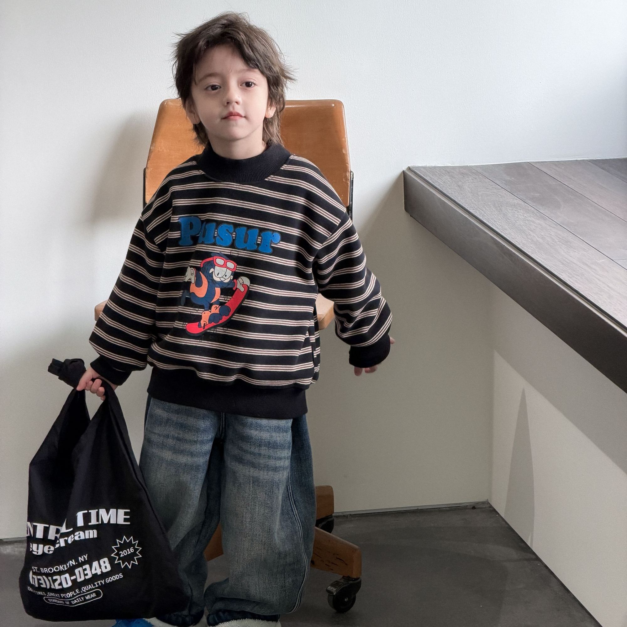 2025冬季新款儿童卡通加绒加厚卫衣男孩童装韩版半高领上衣潮