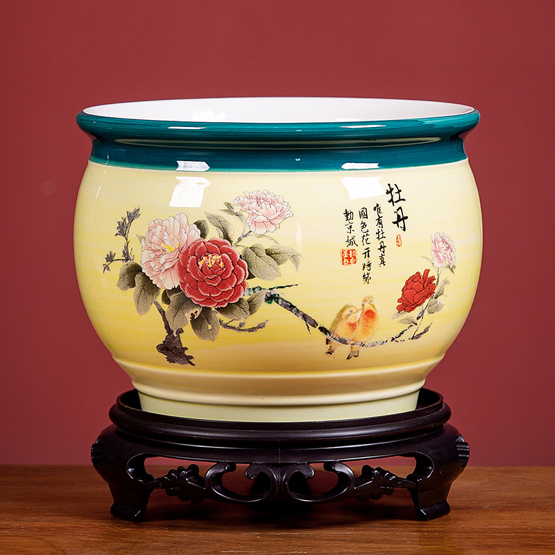 花盆陶瓷带底座古风淡黄盆景盆栽兰花专用吊兰室内透气盆清仓 