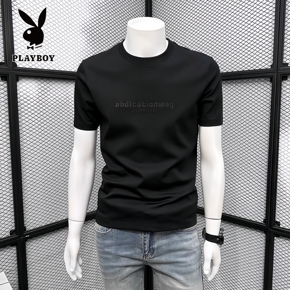 PLAYBOY/花花公子新款夏季时尚圆领简约字母休闲青年男士短袖t恤
