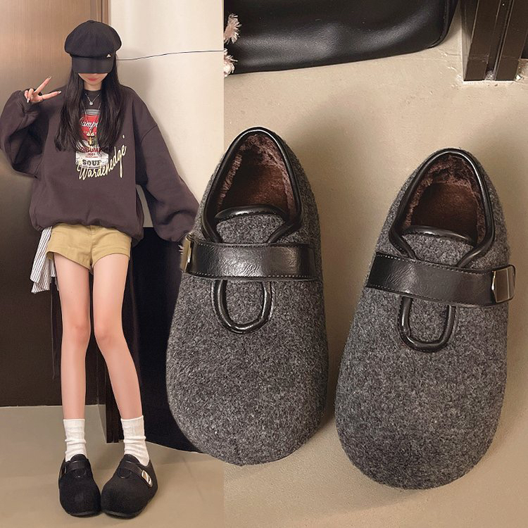 秋冬新款复古内增高加绒加厚毛毛勃肯鞋女冬季保暖魔术贴棉鞋