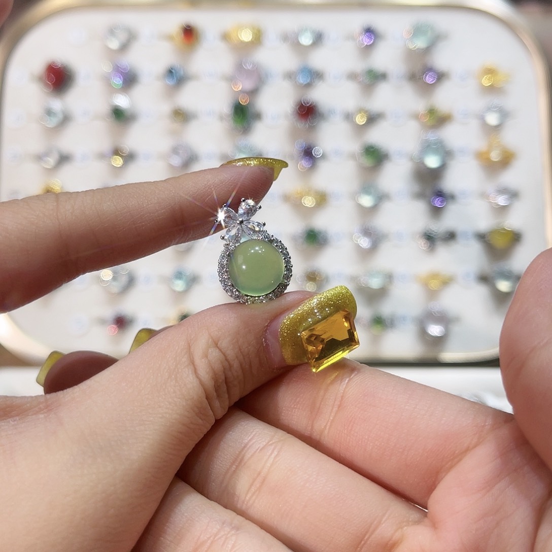蛇纹石玉戒指银S925镶嵌