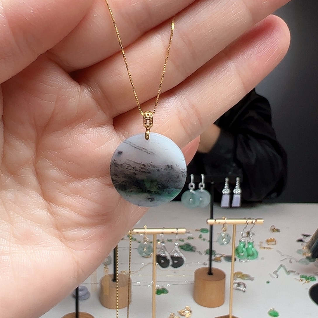 翡翠18K金镶嵌耳饰天然翡翠吊坠赠链