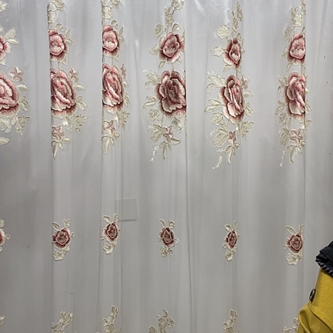 白色刺绣纱帘4.2米对开挂钩2.65高