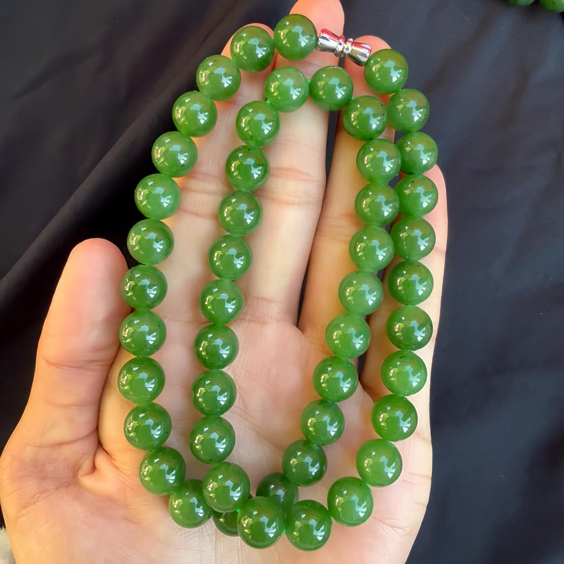 精品和田玉碧玉卡10妈妈链