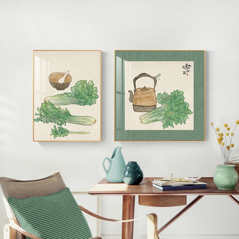 餐厅装饰画饭厅五谷杂粮蔬菜玉米丰收二联组合挂画寓意好两联壁画