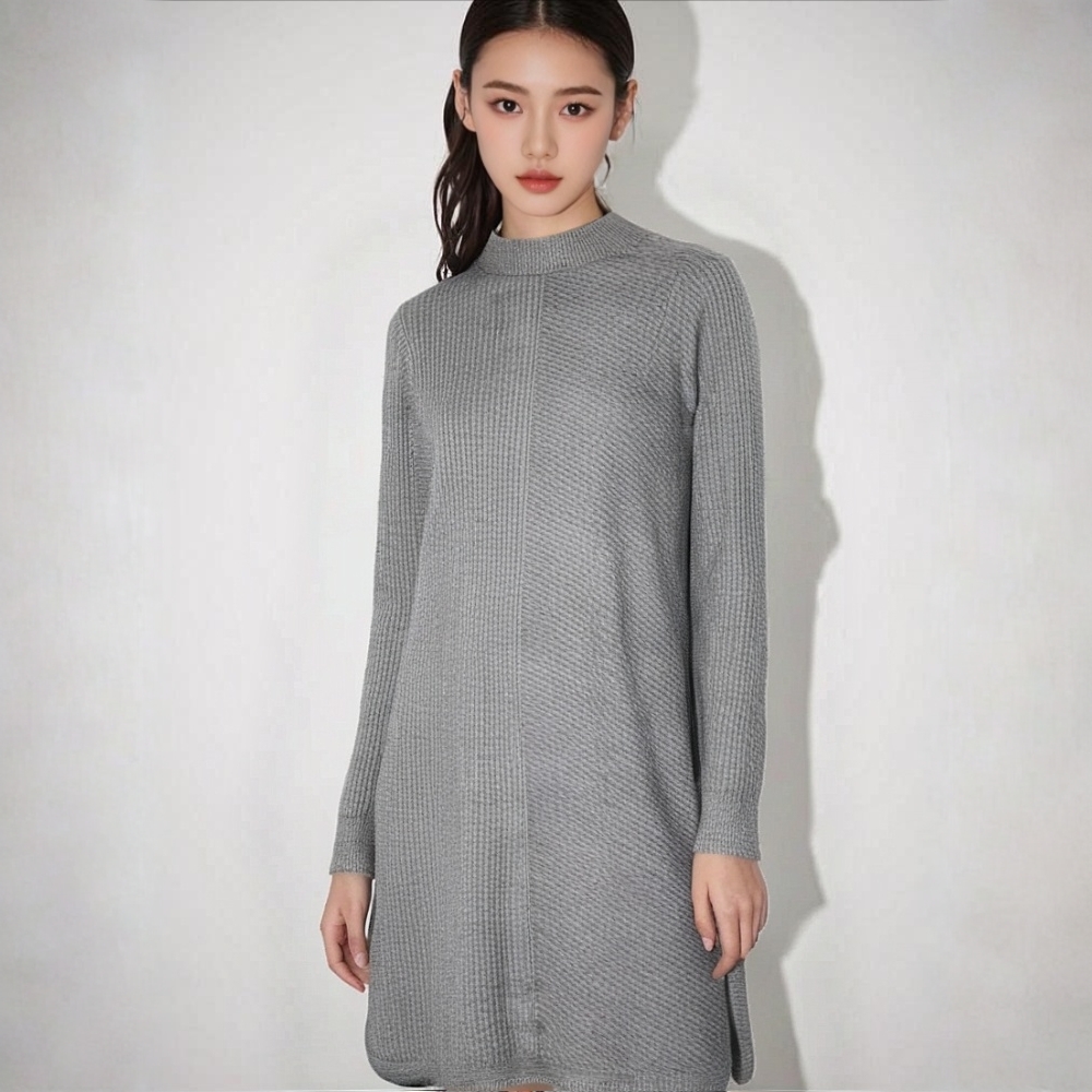 秋冬新款亮丝半高领内搭中长款打底衫针织连衣裙A480