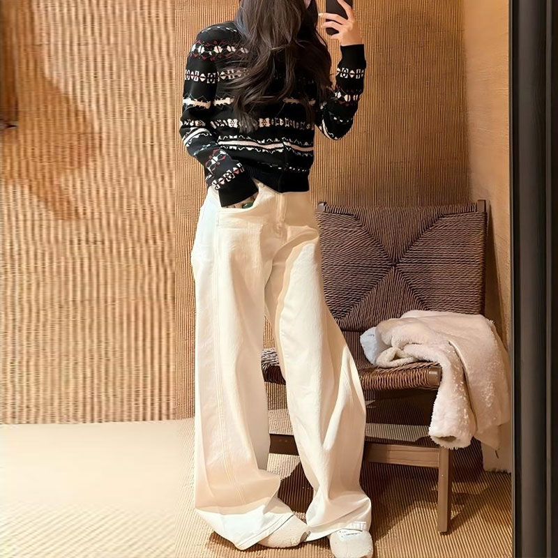 香朵儿【冰岛费尔岛】时尚简约单排扣提花设计针织衫上衣女