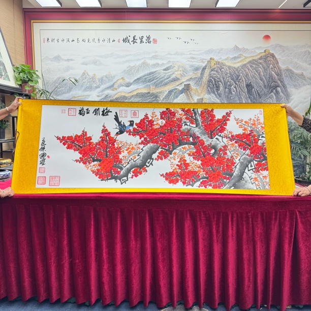 梅开五福-红梅报喜-汪保国-精品国画