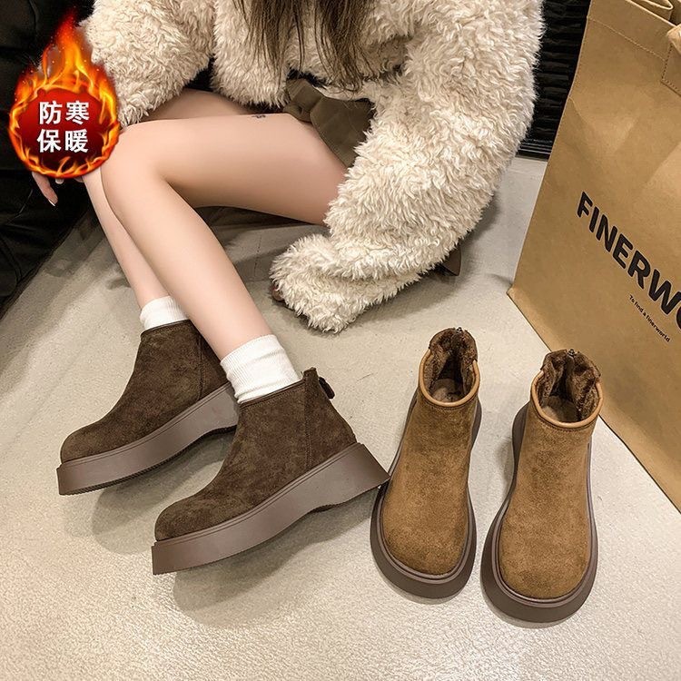 Z厚底博肯短靴女款2025秋冬复古气质加绒英伦风马丁靴女棉靴