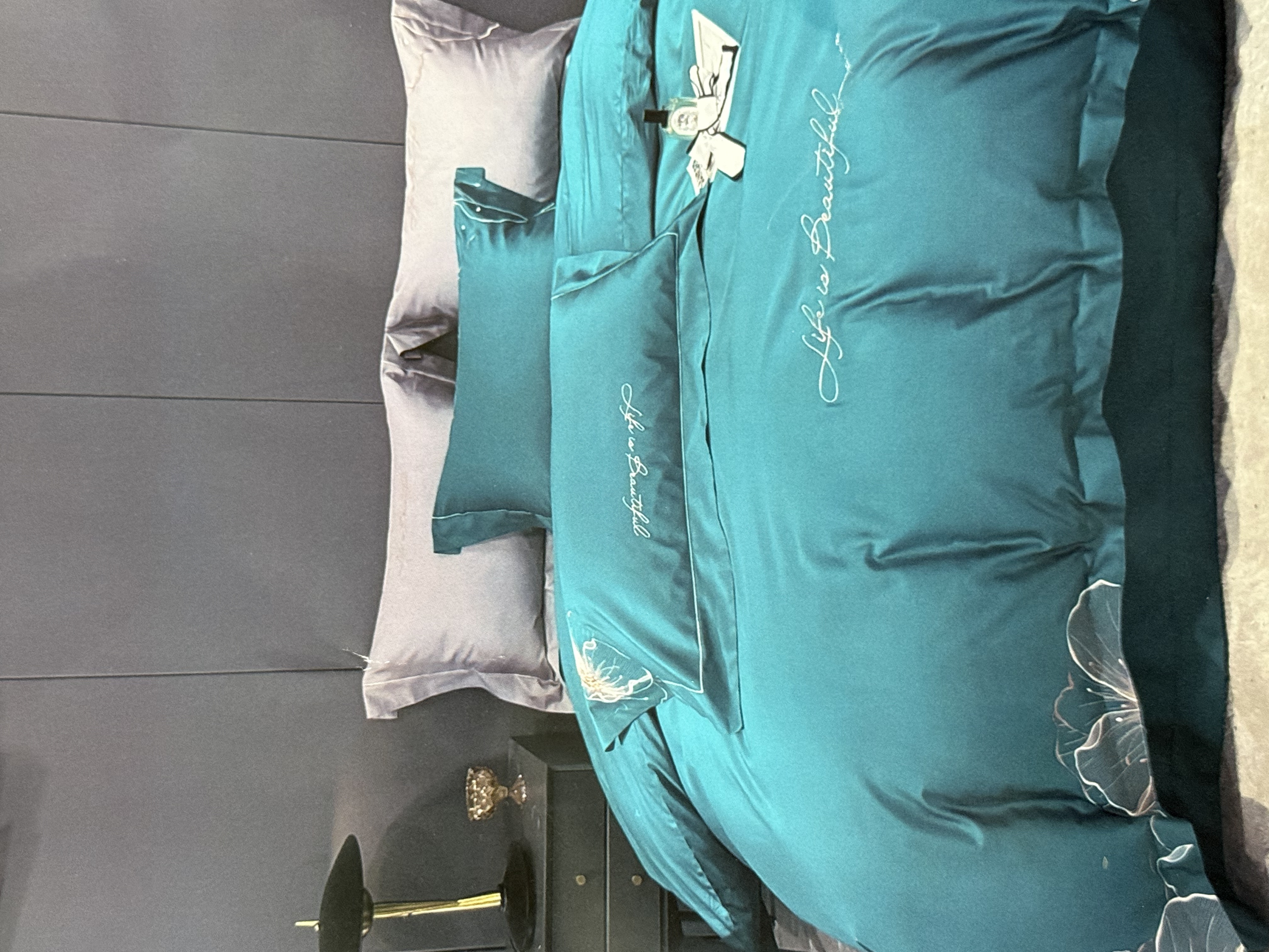 专享【京会社】全棉刺绣贡缎四件套 清若云锦-新贵绿